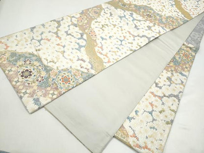 平和屋着物●六通柄袋帯　唐織　紹巴　千寿菊花文　金糸　正絹　逸品　CABJ4931hy