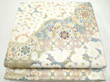 平和屋着物●六通柄袋帯　唐織　紹巴　千寿菊花文　金糸　正絹　逸品　CABJ4931hy