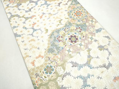 平和屋着物●六通柄袋帯　唐織　紹巴　千寿菊花文　金糸　正絹　逸品　CABJ4931hy