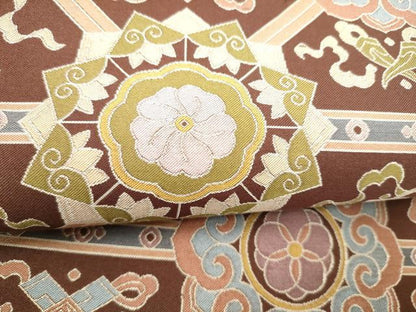 平和屋着物●六通柄袋帯　天井花文　正絹　逸品　CABJ4932hy