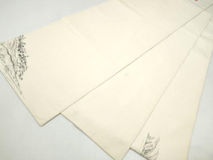 平和屋着物●太鼓柄袋帯　作家物　手描き　紬地　遠山風景文　正絹　逸品　CABJ4934hy