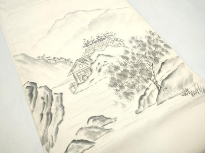 平和屋着物●太鼓柄袋帯　作家物　手描き　紬地　遠山風景文　正絹　逸品　CABJ4934hy