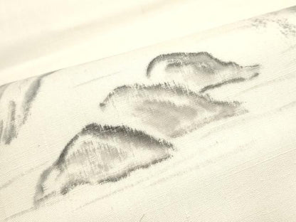 平和屋着物●太鼓柄袋帯　作家物　手描き　紬地　遠山風景文　正絹　逸品　CABJ4934hy