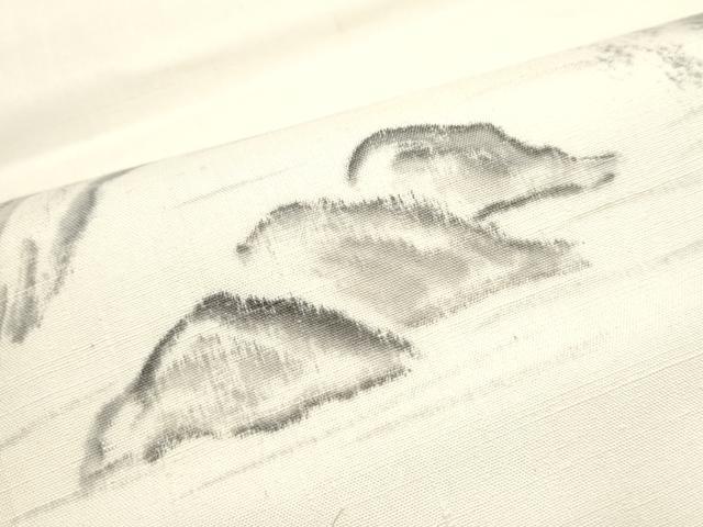 平和屋着物●太鼓柄袋帯　作家物　手描き　紬地　遠山風景文　正絹　逸品　CABJ4934hy