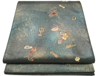 平和屋着物●袋帯　総刺繍　宝尽くし文　金糸　引箔　正絹　逸品　CABJ4943hy
