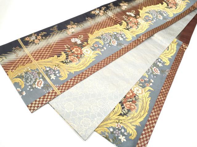 平和屋着物●六通柄袋帯　唐織　草花文　金糸　正絹　逸品　CABJ4945hy