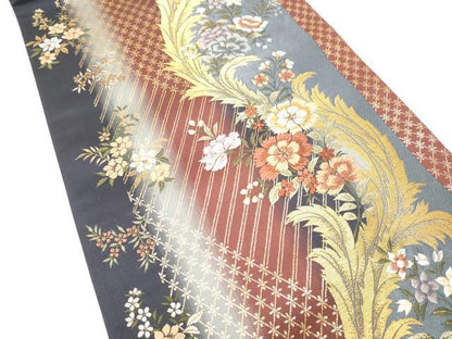 平和屋着物●六通柄袋帯　唐織　草花文　金糸　正絹　逸品　CABJ4945hy