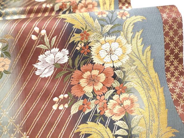平和屋着物●六通柄袋帯　唐織　草花文　金糸　正絹　逸品　CABJ4945hy