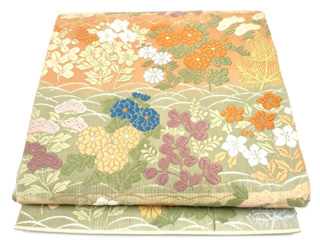 平和屋着物●六通柄袋帯　唐織　草花文　金糸　正絹　逸品　CABJ4959hy