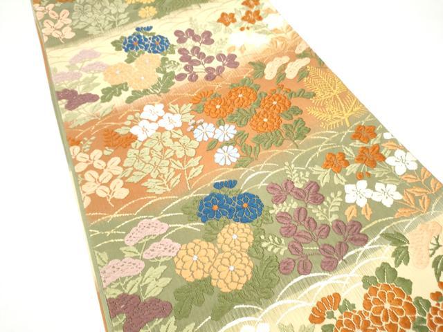 平和屋着物●六通柄袋帯　唐織　草花文　金糸　正絹　逸品　CABJ4959hy