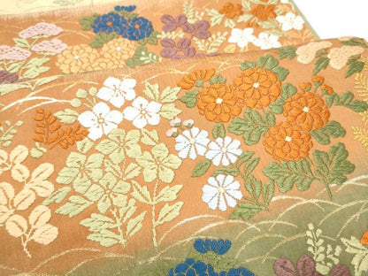 平和屋着物●六通柄袋帯　唐織　草花文　金糸　正絹　逸品　CABJ4959hy