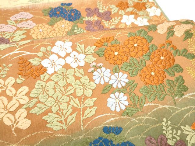 平和屋着物●六通柄袋帯　唐織　草花文　金糸　正絹　逸品　CABJ4959hy
