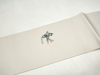 平和屋着物●塩瀬　九寸名古屋帯　手描き　狐　ますいわ屋扱い　正絹　逸品　CABJ4967hy