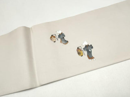 平和屋着物●塩瀬　九寸名古屋帯　手描き　狐　ますいわ屋扱い　正絹　逸品　CABJ4967hy