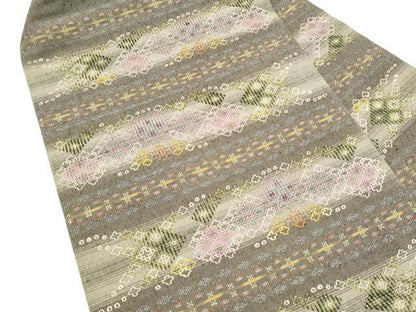 平和屋着物●九寸名古屋帯　紬地　花織　正絹　逸品　CABJ4969hy