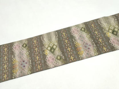 平和屋着物●九寸名古屋帯　紬地　花織　正絹　逸品　CABJ4969hy