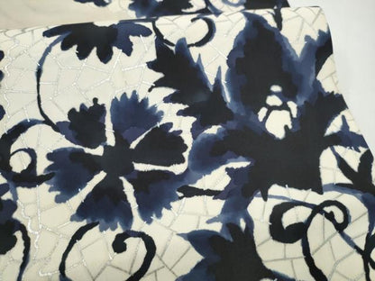 平和屋着物●全通柄　九寸開き名古屋帯　花唐草文　銀彩　正絹　逸品　CABJ4971hy