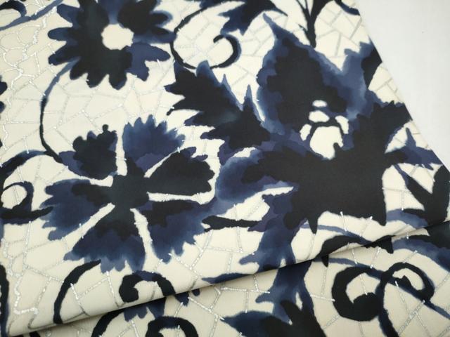 平和屋着物●全通柄　九寸開き名古屋帯　花唐草文　銀彩　正絹　逸品　CABJ4971hy