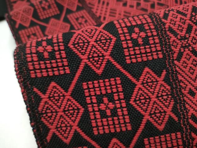 平和屋着物●こぎん刺し　八寸名古屋帯　菱吉祥文　黒地　三越扱い　CABJ4972hy