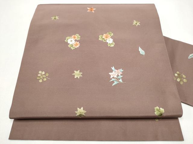 平和屋着物●九寸名古屋帯　総刺繍　草花文　金糸　CABJ4973hy