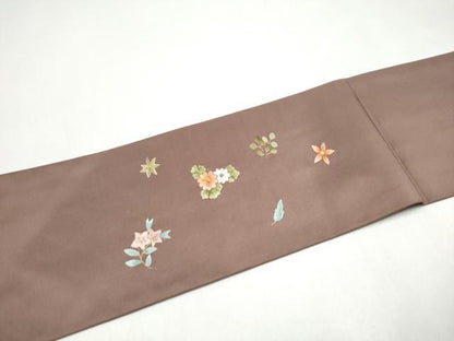 平和屋着物●九寸名古屋帯　総刺繍　草花文　金糸　CABJ4973hy