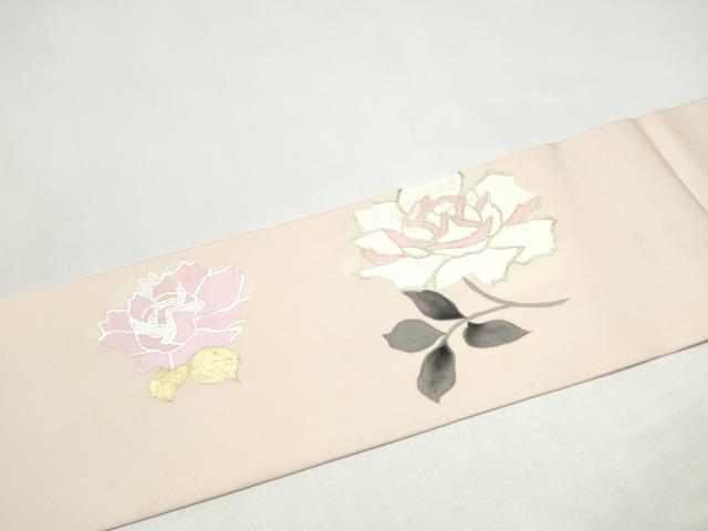 平和屋着物●塩瀬　九寸名古屋帯　手描き　枝花文　金銀彩　正絹　逸品　CABJ4975hy