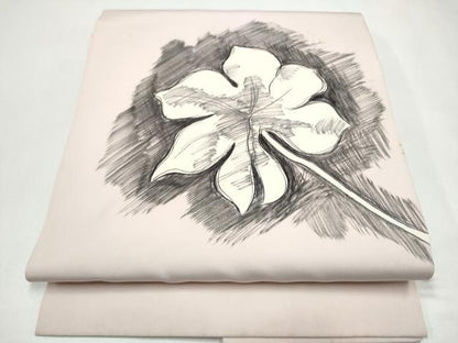 平和屋着物●塩瀬　九寸名古屋帯　手描き　枝葉文　正絹　逸品　CABJ4977hy