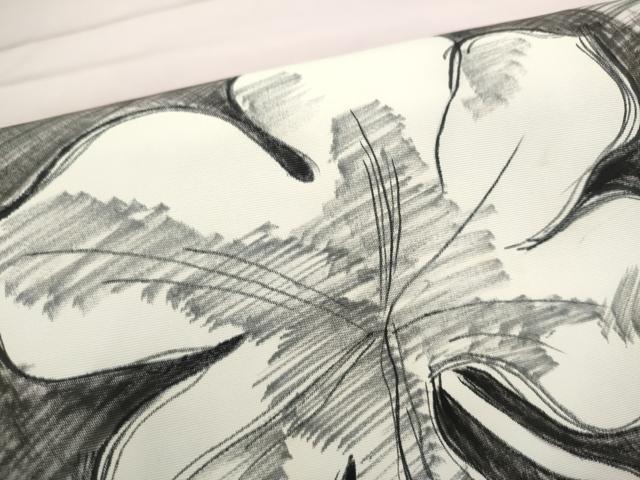 平和屋着物●塩瀬　九寸名古屋帯　手描き　枝葉文　正絹　逸品　CABJ4977hy