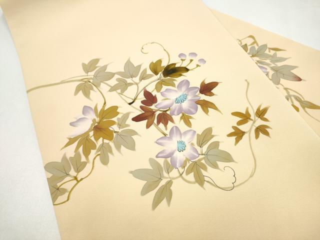 平和屋着物●本加賀友禅作家　釜谷一二　塩瀬　九寸名古屋帯　ろうけつ染　枝花文　正絹　逸品　CABJ4982hy