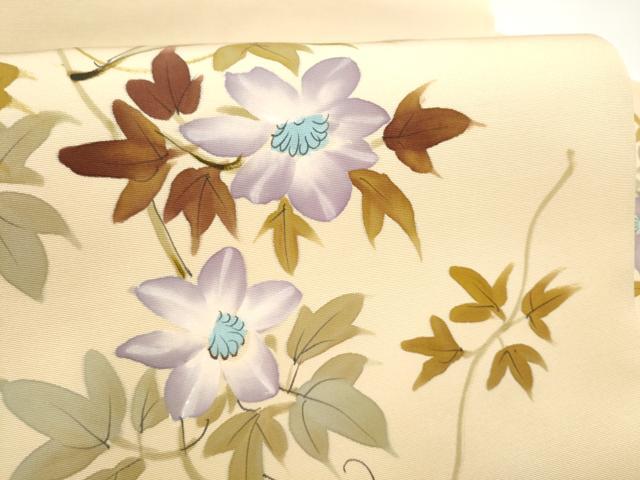平和屋着物●本加賀友禅作家　釜谷一二　塩瀬　九寸名古屋帯　ろうけつ染　枝花文　正絹　逸品　CABJ4982hy