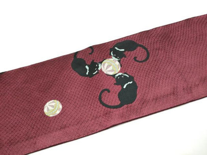 平和屋着物●全通柄　九寸名古屋帯　黒猫　毬　正絹　逸品　CABJ4985hy