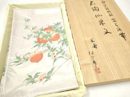 平和屋着物●太鼓柄袋帯　作家物　名陶仙果文　金糸　共箱付き　正絹　逸品　CABJ4986hy