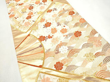平和屋着物●西陣　河合美術織物謹製　六通柄袋帯　唐織　扇面流水花文　金糸　共箱付き　正絹　逸品　CABJ4989hy