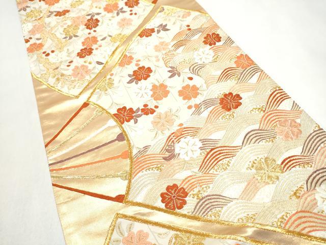 平和屋着物●西陣　河合美術織物謹製　六通柄袋帯　唐織　扇面流水花文　金糸　共箱付き　正絹　逸品　CABJ4989hy
