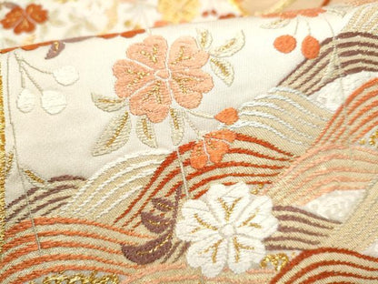 平和屋着物●西陣　河合美術織物謹製　六通柄袋帯　唐織　扇面流水花文　金糸　共箱付き　正絹　逸品　CABJ4989hy