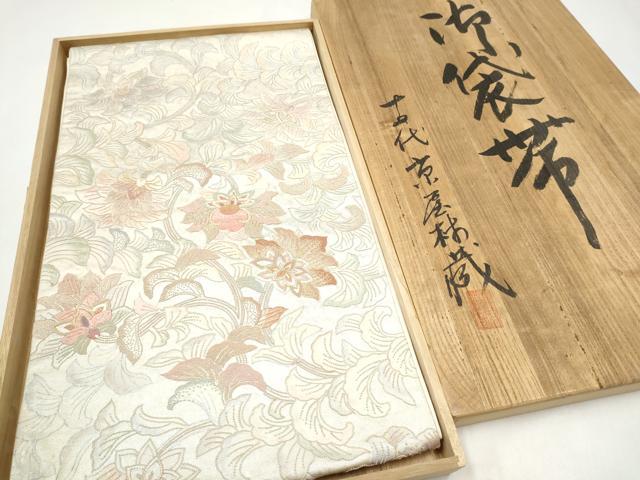 平和屋着物●十七代京屋林蔵　中国三大刺繍　相良刺繍　総刺繍　太鼓柄袋帯　更紗花文　引箔　共箱付き　正絹　逸品　CABJ4991hy