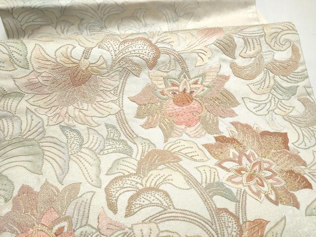 平和屋着物●十七代京屋林蔵　中国三大刺繍　相良刺繍　総刺繍　太鼓柄袋帯　更紗花文　引箔　共箱付き　正絹　逸品　CABJ4991hy
