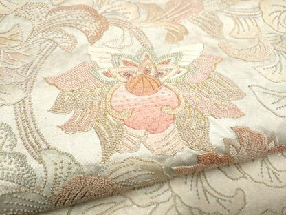 平和屋着物●十七代京屋林蔵　中国三大刺繍　相良刺繍　総刺繍　太鼓柄袋帯　更紗花文　引箔　共箱付き　正絹　逸品　CABJ4991hy
