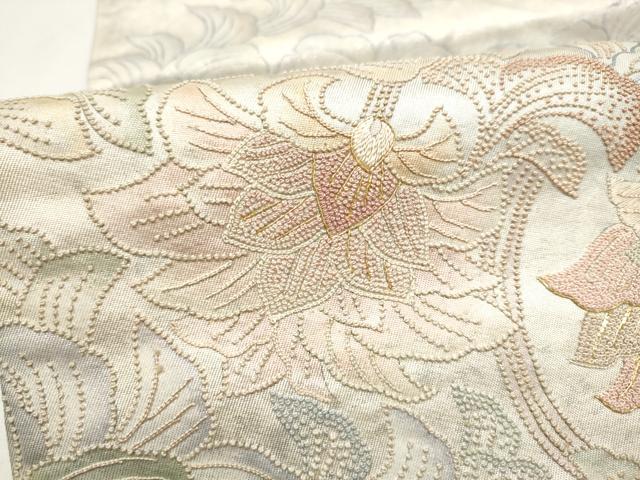 平和屋着物●十七代京屋林蔵　中国三大刺繍　相良刺繍　総刺繍　太鼓柄袋帯　更紗花文　引箔　共箱付き　正絹　逸品　CABJ4991hy