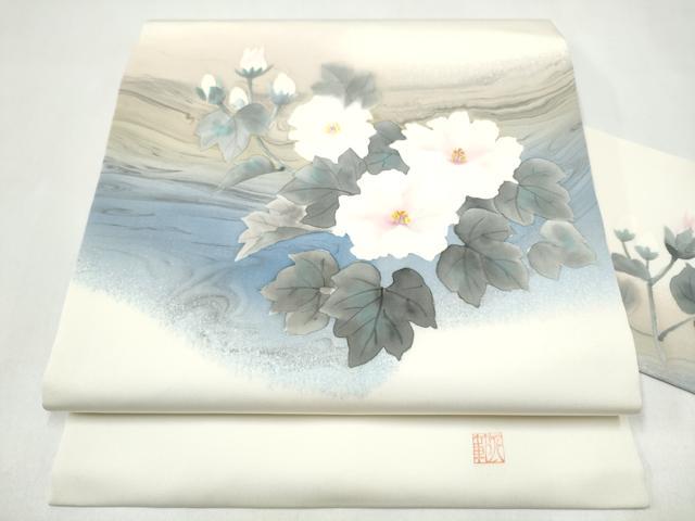 平和屋着物●伝統工芸士　範人　塩瀬　九寸名古屋帯　墨流し染め　そよ風　三越扱い　共箱付き　正絹　逸品　CABJ4997hy