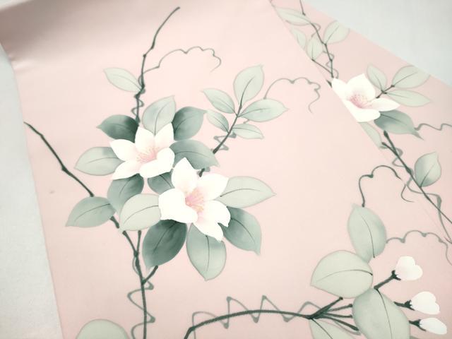 平和屋着物●塩瀬　九寸名古屋帯　手描き　枝花文　正絹　逸品　CABJ5022hy