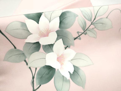 平和屋着物●塩瀬　九寸名古屋帯　手描き　枝花文　正絹　逸品　CABJ5022hy