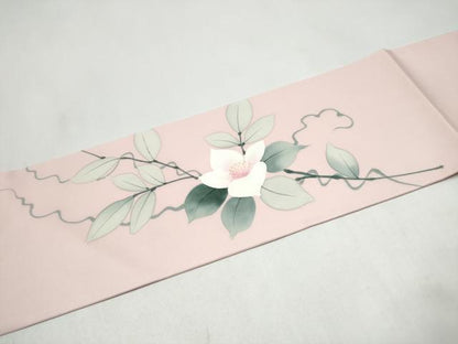 平和屋着物●塩瀬　九寸名古屋帯　手描き　枝花文　正絹　逸品　CABJ5022hy