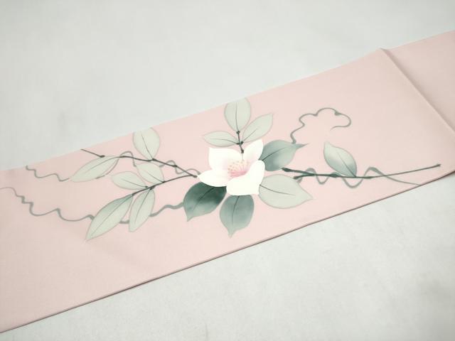 平和屋着物●塩瀬　九寸名古屋帯　手描き　枝花文　正絹　逸品　CABJ5022hy