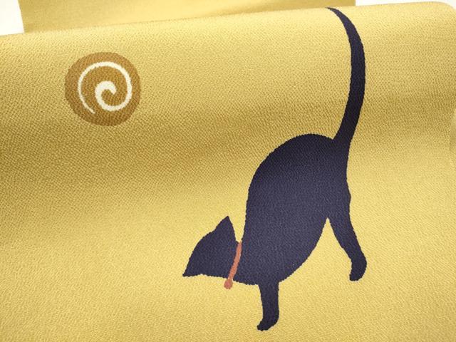 平和屋着物●九寸名古屋帯　黒猫　鬼しぼ縮緬　正絹　逸品　CABJ5024hy