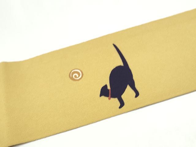 平和屋着物●九寸名古屋帯　黒猫　鬼しぼ縮緬　正絹　逸品　CABJ5024hy