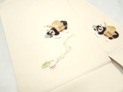 平和屋着物●塩瀬　九寸名古屋帯　手描き　玩具文　正絹　逸品　CABJ5025hy