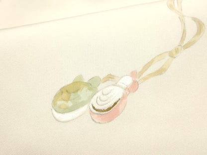平和屋着物●塩瀬　九寸名古屋帯　手描き　玩具文　正絹　逸品　CABJ5025hy