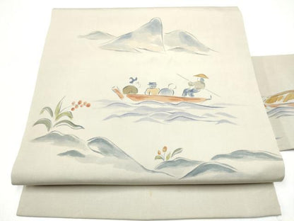 平和屋着物●塩瀬　九寸名古屋帯　作家物　人物風景文　正絹　逸品　CABJ5026hy
