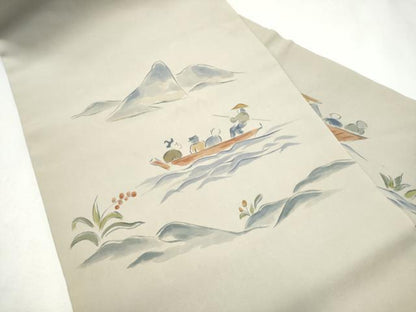 平和屋着物●塩瀬　九寸名古屋帯　作家物　人物風景文　正絹　逸品　CABJ5026hy